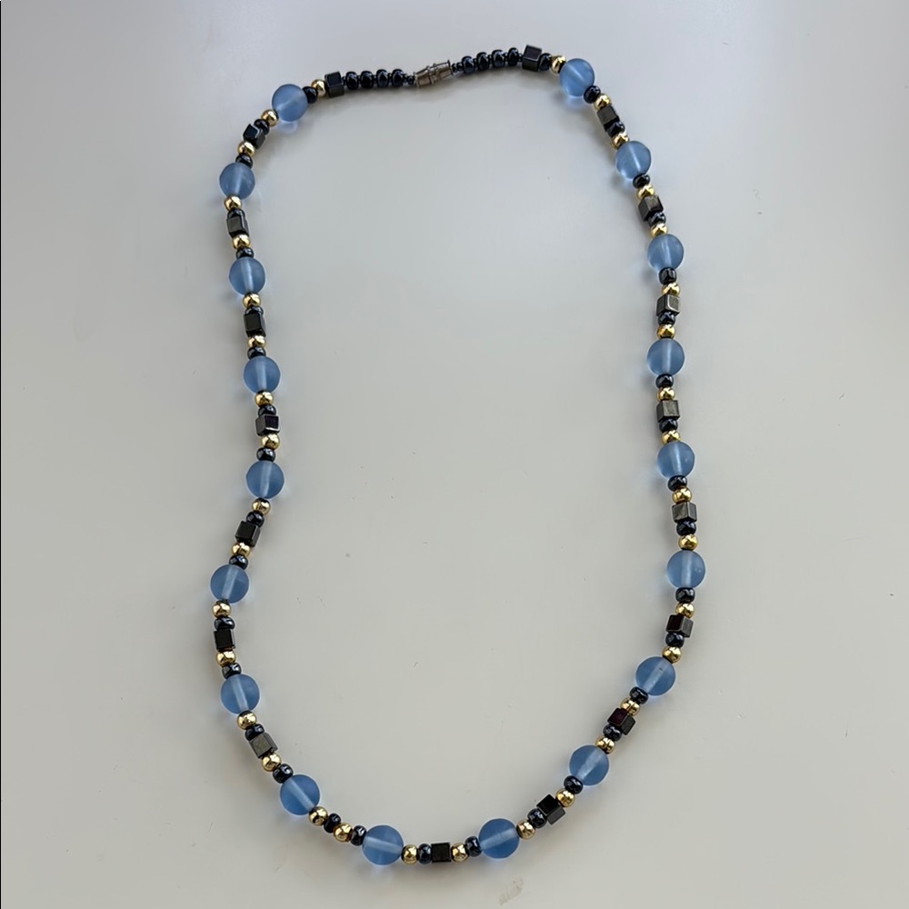 blue and black beaded necklace